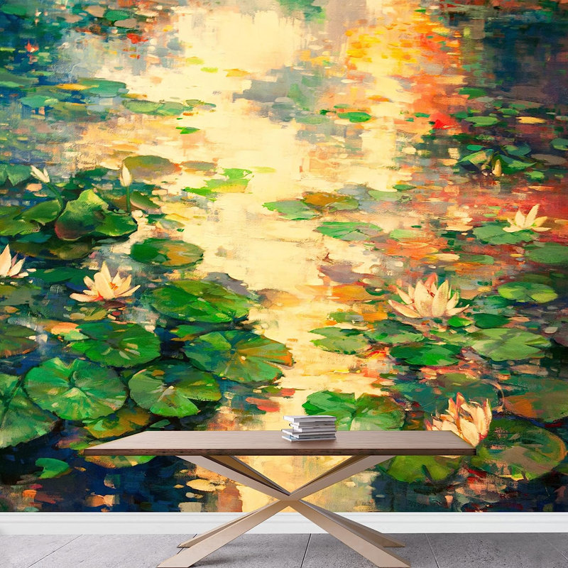 La peinture à l'huile de la piscine Lotus, L 100 po x l 144 po