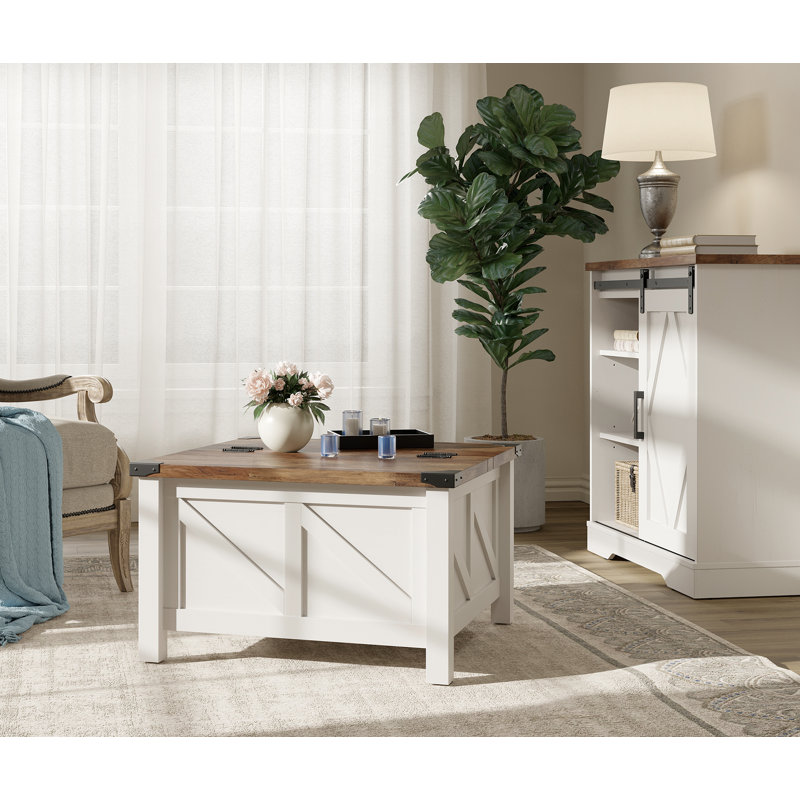 Table basse avec rangement Laziza, Chêne, Blanc