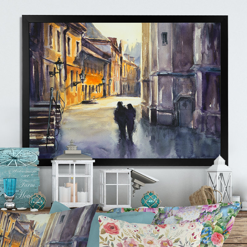 Couple qui marche dans la ville - Cadre photo, impression sur toile, Cadre photo noir, H 8 po x l 12 po x P 1,5 po