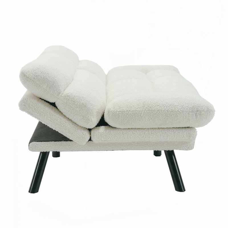 Upholstered Convertible Sleeper Sofa, White Teddy