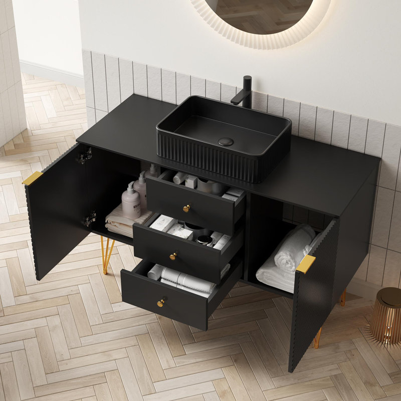 48" Bathroom Vanity with Black Rectangular Cermaic Basin