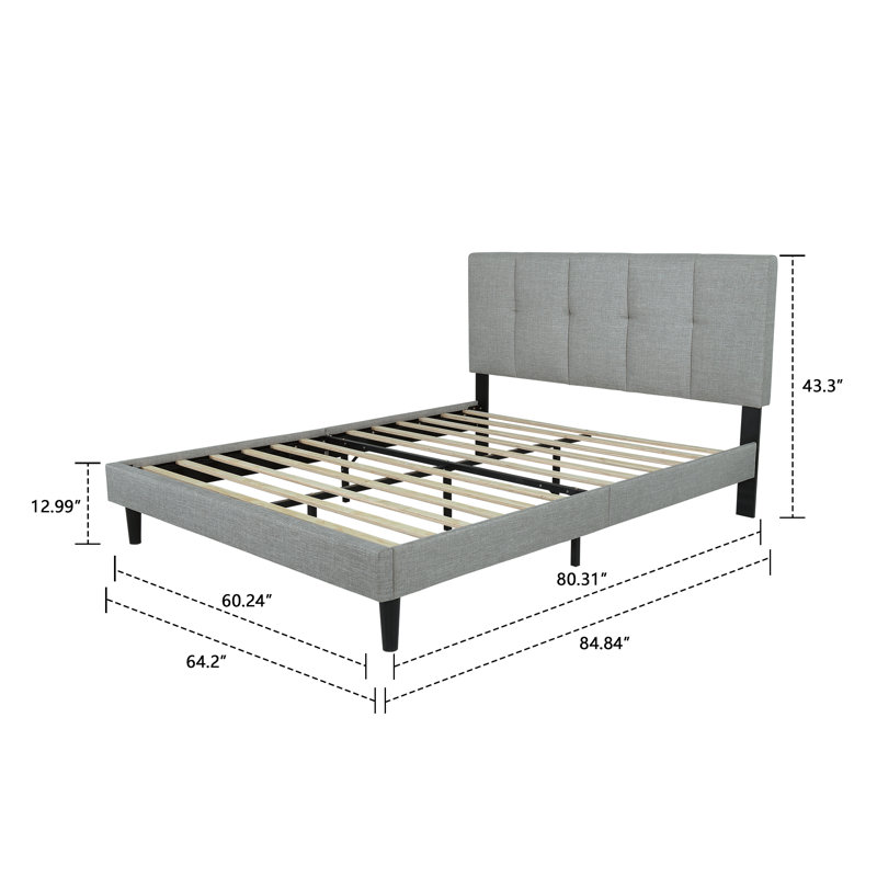 Dajai Upholstered Unfinished Platform Bed, Queen, Light Gray
