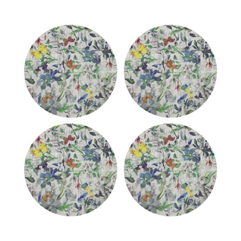 Garden Fantasia Vegan Leather Round Coasters