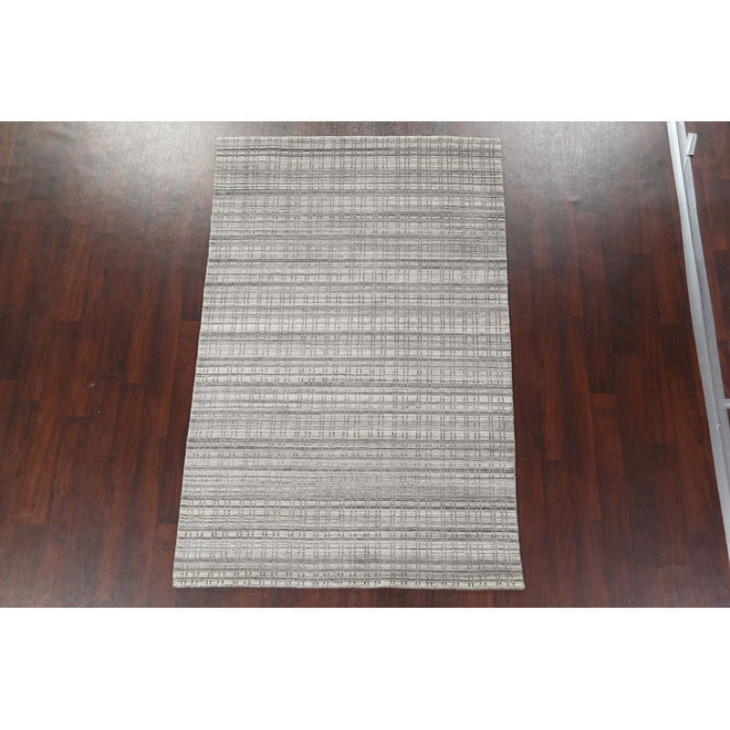 Tapis en laine à carreaux contemporain noué à la main 5 x 8 po