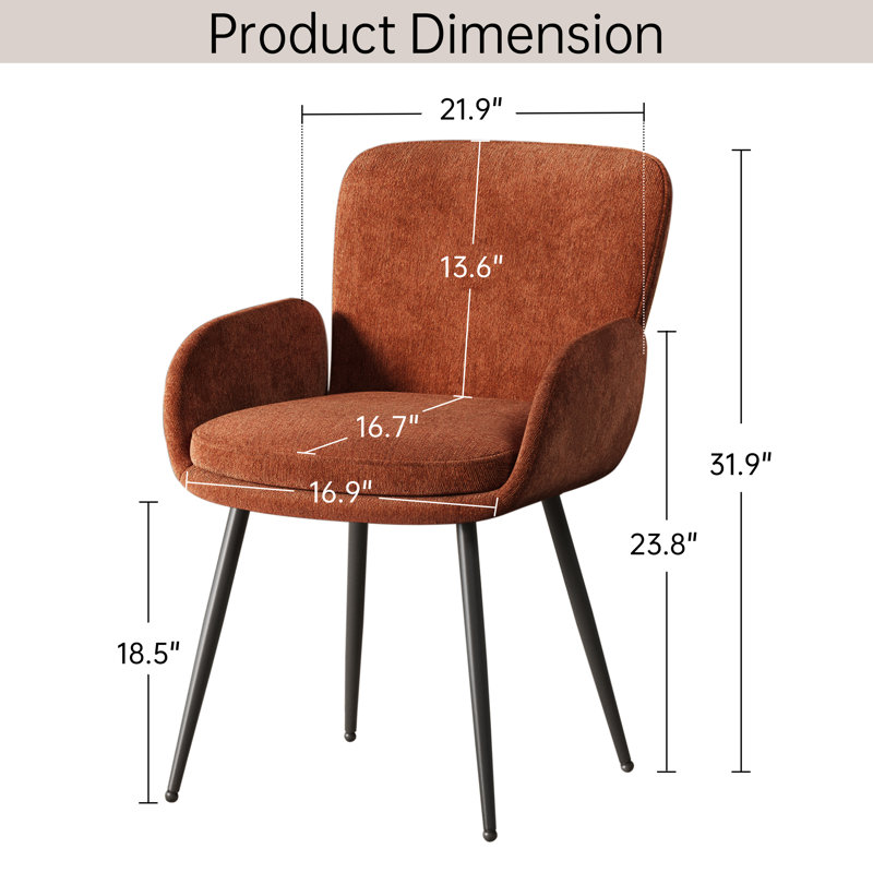 Upholstered Chenille Dining Chairs With Metal Legs (Set Of 6), 6, Orange Chenille