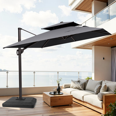 11' X 9' Rectangular Cantilever Umbrella With Heavy Duty Base