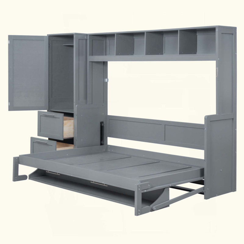 Murphy Bed Wall Bed with Closet and Drawers, Gris