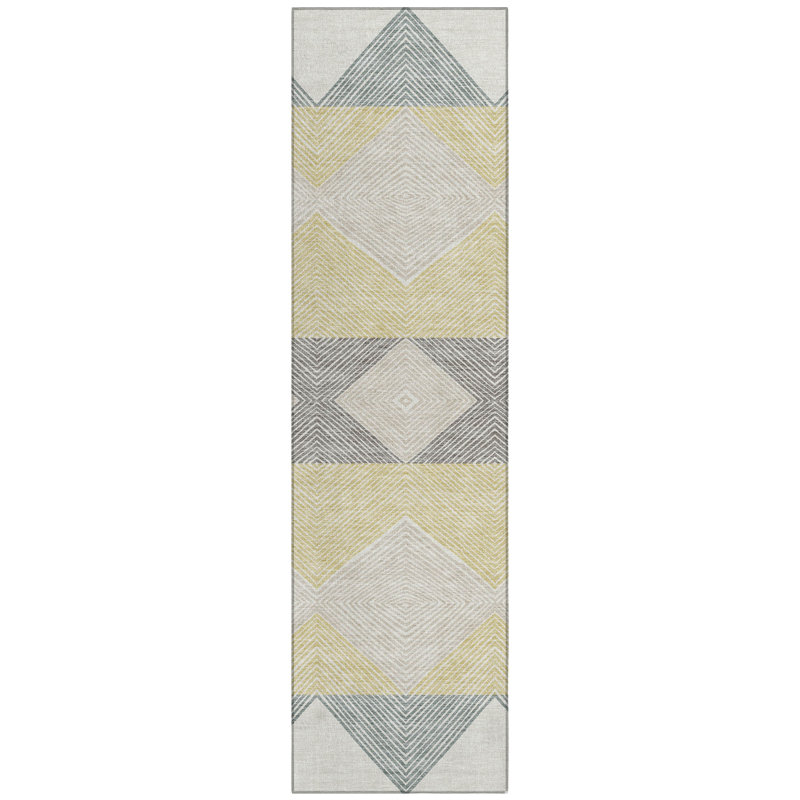 Machine Washable Indoor/Outdoor Chantille ACN2545 Geometric Rug, Runner 2'3" x 7'6", Ivory