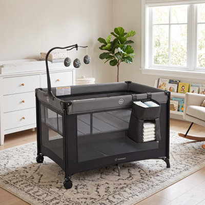 Parc pour bébé 2 en 1 avec berceau et bar à jouets, sac de voyage pliable