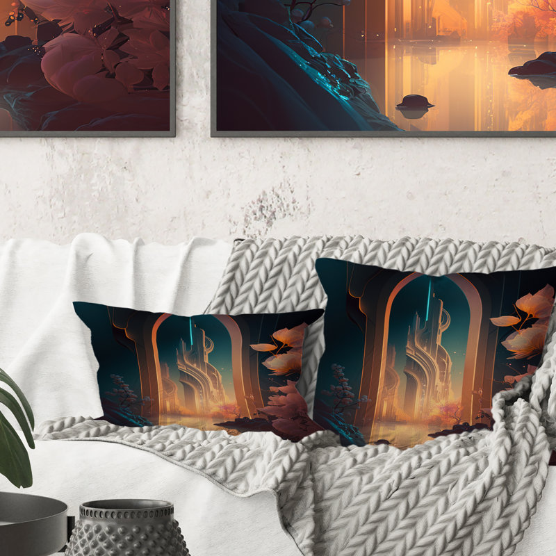 Coussin Futuristic Architecture With Flowers II - City Fantasy