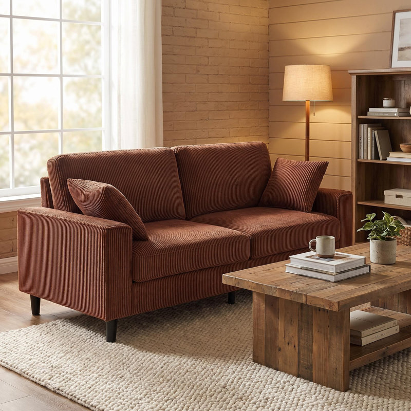 81.8"Modern Style Square Arm Sofa, Orange