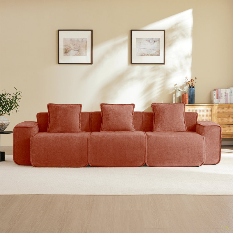 Canapé modulaire à 3 sièges profonds avec passepoil à bordure française, sans assemblage requis, canapé moderne à 3 places avec coussins décoratifs, tissu de velours