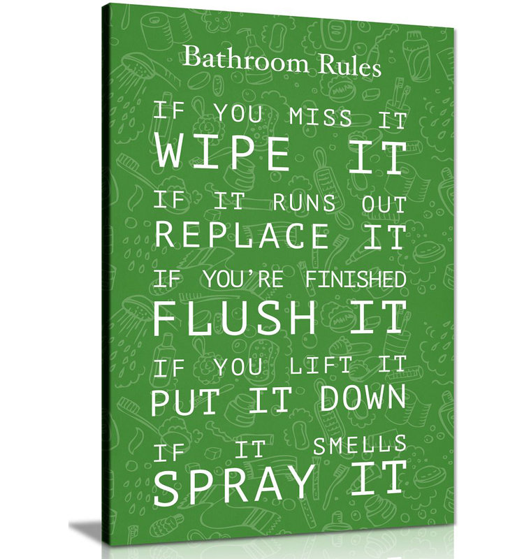 Bathroom Rules - Wrapped Canvas Print, 31cm H x 20cm W