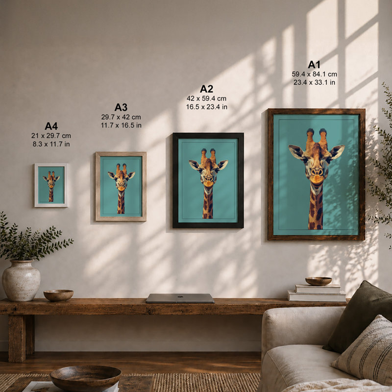 Giraffe Frontward Modern - Framed Print, Unframed, A3 - 42.0 x 29.7 cm