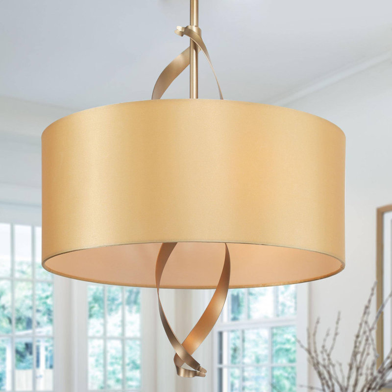 Luminaire suspendu tambour 3 lumières champagne