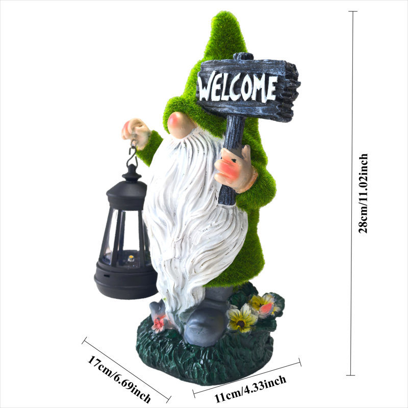 Statues de jardin solaires gnomes, H 8 po x l 6 po x P 13 po