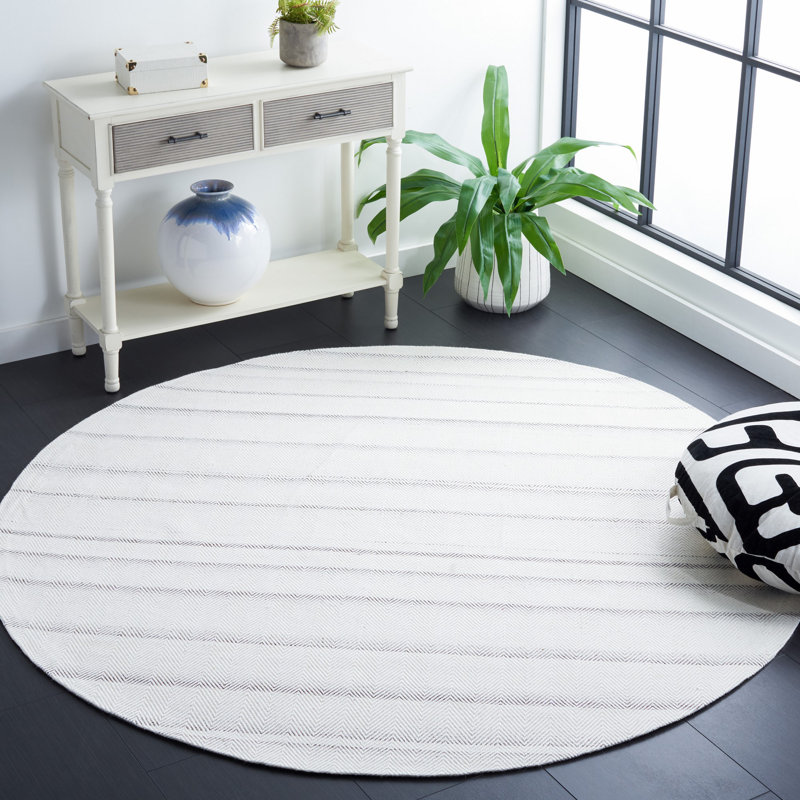 Tapis gris / ivoire en laine tissé à la main Earin, Rond 6 pi