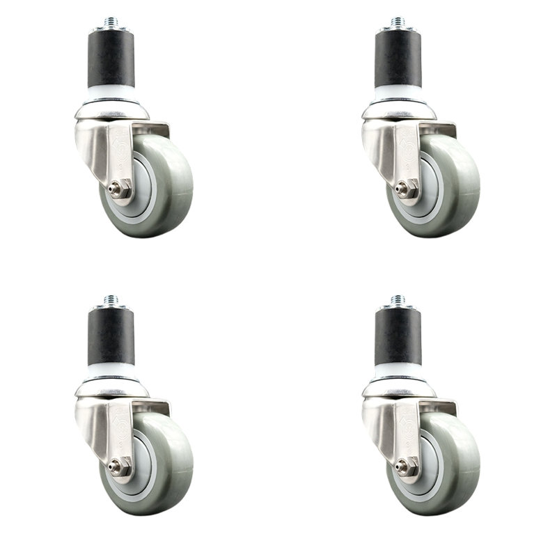 Ensemble de roulettes extensibles en polyuréthane pivotant, gris, H 3 po x l 3 po