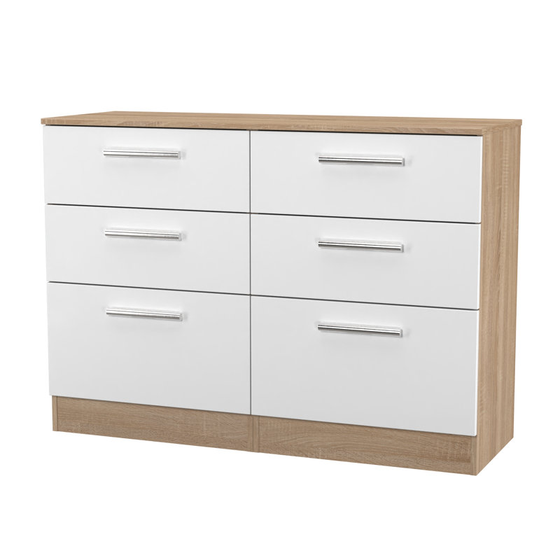 Fully Assembled Chesler 6 Drawer Chest, Bardolino/White Gloss