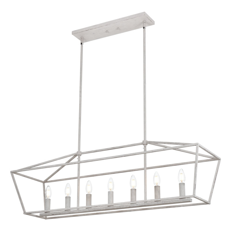 Chantrea 7 - Light Dimmable Kitchen Island Square / Rectangle Chandelier, Distressed Antique White