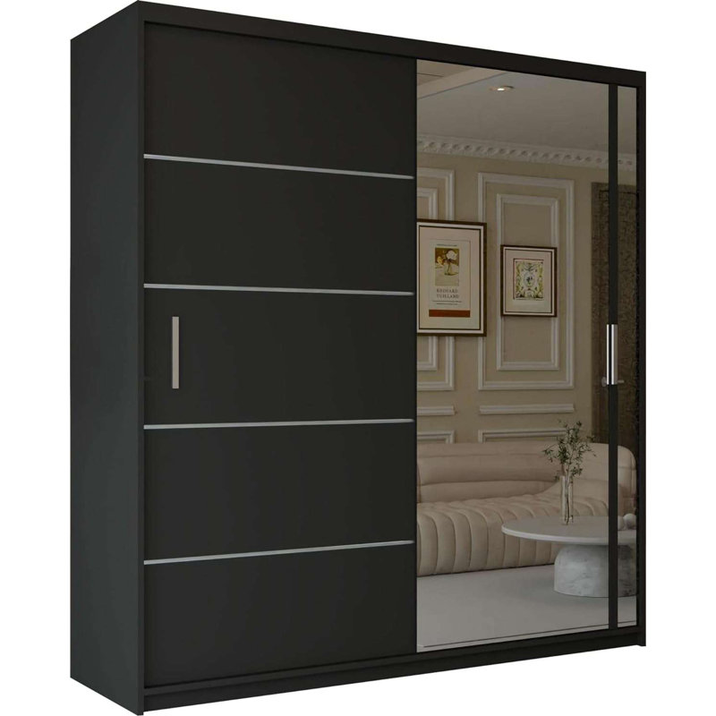 2 Door Sliding Wardrobe, Black, 217cm H x 120cm W x 62cm D