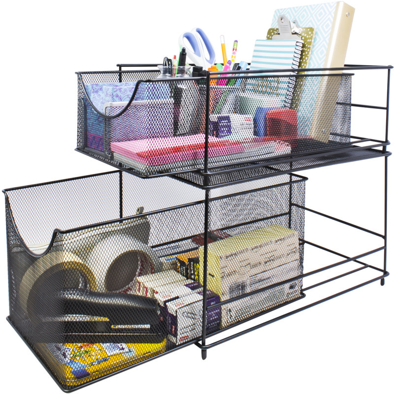 Sorbus 2-Tier Sliding Mesh Basket Drawers, Black