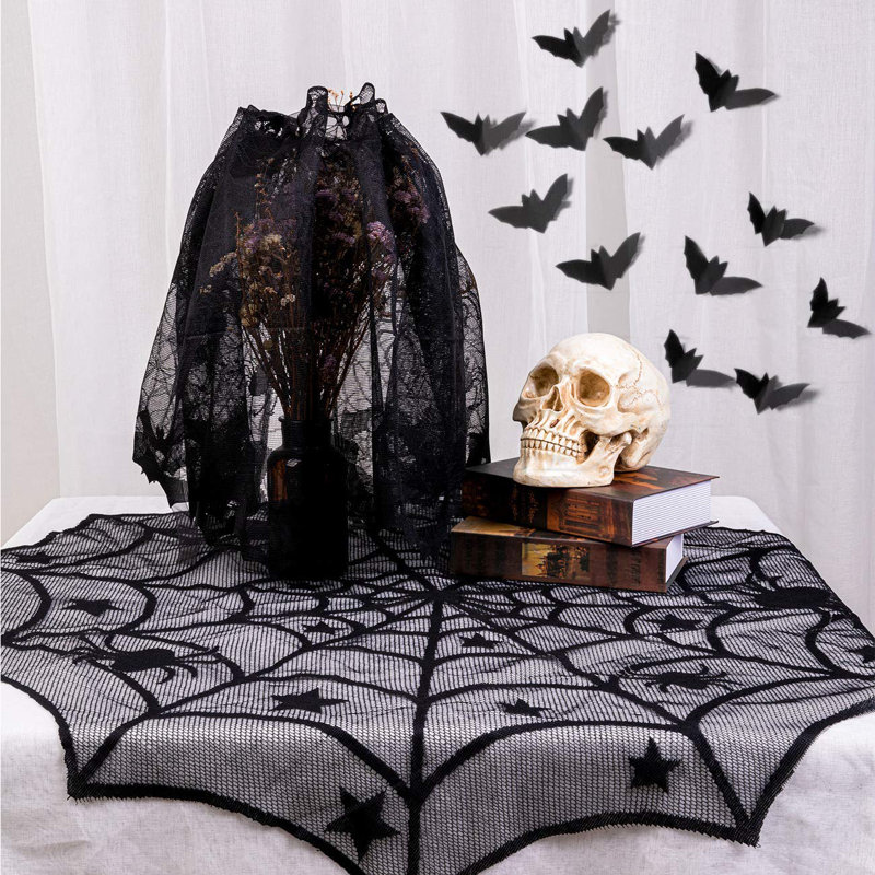 8 Pack Halloween Spider Cobweb Lace Tablecloth Set
