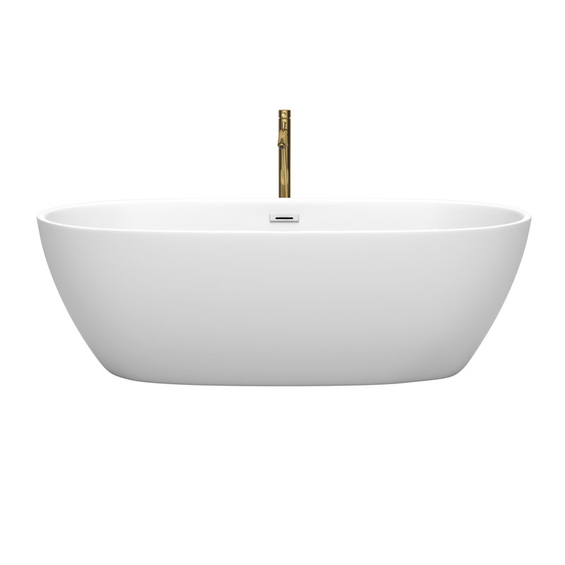 Juno 71'' x 32'' Freestanding Soaking Acrylic Bathtub with Faucet, Matte White/Polished Chrome/Brushed Gold