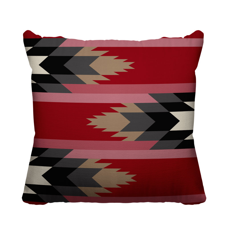 Coussin intérieur / extérieur Lansa Southwestern, Rouge, L 15 po x H 15 po