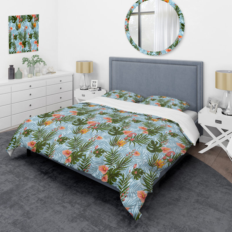 Ensemble de housse de couette en microfibre vert / rose / bleu 3 pièces, Grand lit