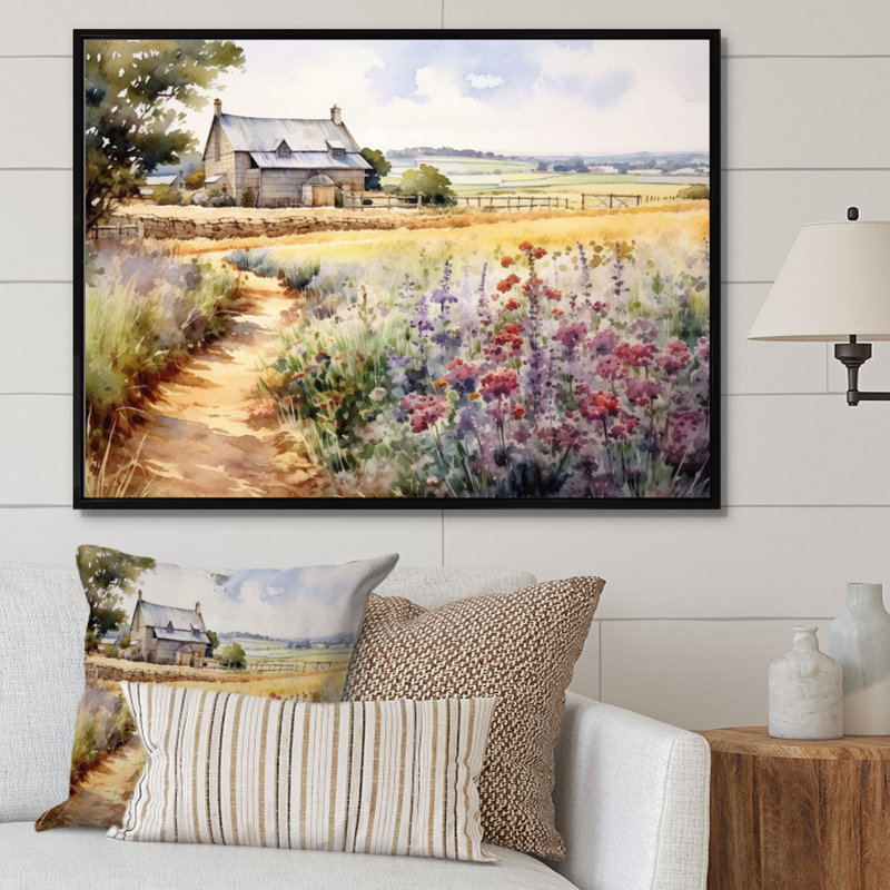 Herbes, jardin à la ferme I - campagne, art mural, H 30 po x l 40 po x P 1,5 po, Cadre flottant noir