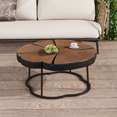 Table basse irrégulière, plateau MGO moderne de 27 po avec base en bois naturel et métal noir, table de centre d'artisan industriel d'une capacité de 132 lb pour le salon