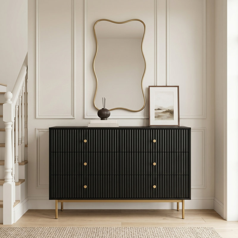 Aimilios 120cm W 6 - Drawer Chest of Drawers, Black