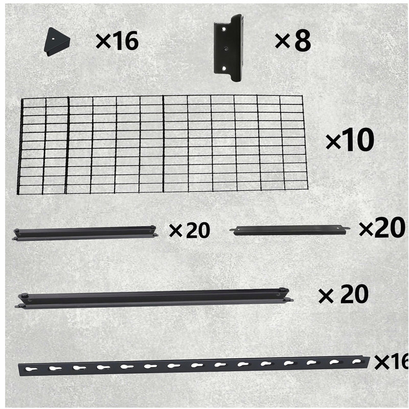 Ensemble de 2 tablettes de rangement à 5 niveaux, étagères de garage robustes, étagères réglables, tablette en acier, assemblage sans boulon, pour garage, remise, noir