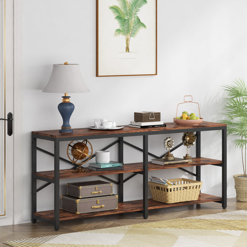 70.86'' Extra Long Console Table, Black, Brown