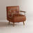 Brown Leather Sofa with Multi-Functional Cube Ottoman, Mid-Century Modern Upholstered Sofa with Wood Armrests
