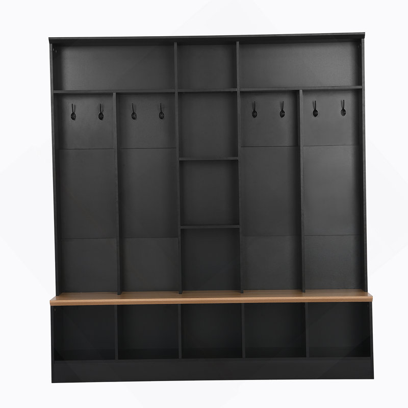 Wide Design Hall Tree with Storage Bench, Minimalist Shoe Cabinet with Cube Storage & Shelves, Multifunctional Coat Rack with 8 Hooks