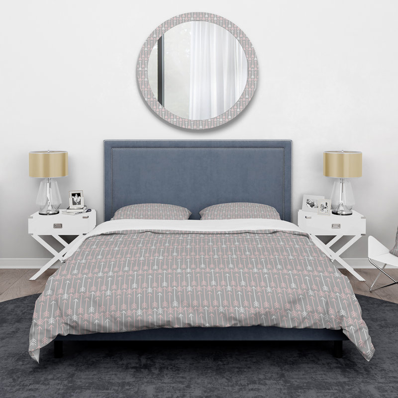 Ensemble de housse de couette bohémien rose et gris - microfibre de polyester