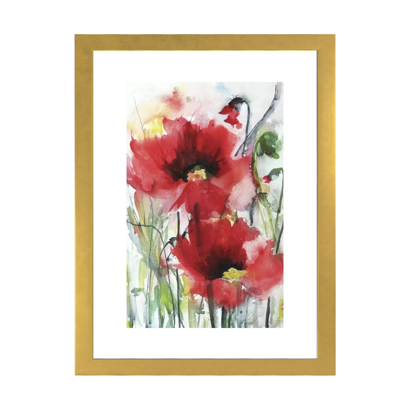 " Red Poppies " by Karin Johannesson, 32" H x 24" W x 1" D, Gold Framed Fine Art Paper