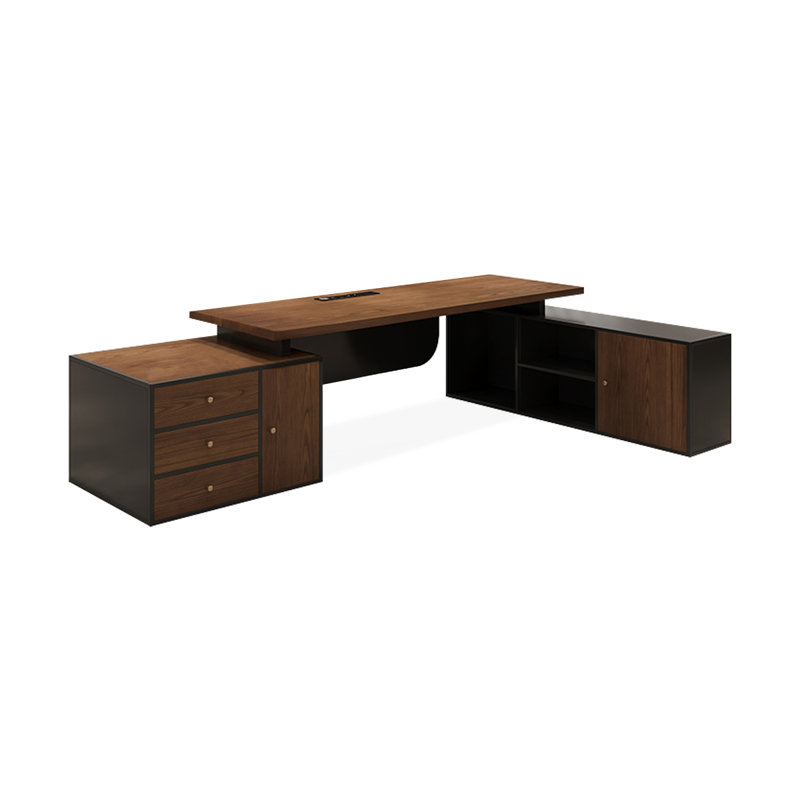 Brown L-Shaped Solid Wood with 3 drawers Executive Desk, 29.53" H x 70.87" W x 59.06" D, Right Hand Return