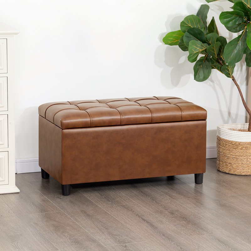Banc de rangement avec repose-pieds 32 po, Caramel