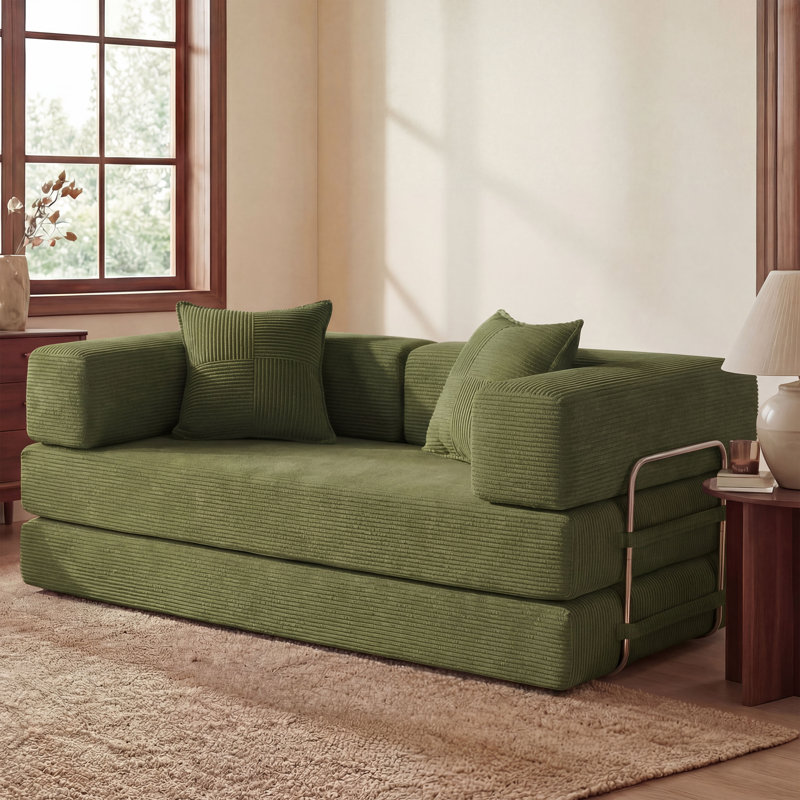 65Inch Floor Sofa Bed, 5-In-1 Convertible Sleeper Sofa With Removable Armrests, Corduroy Fabric Sofa Couch, No Assembly Required For Living Room, Dorm, Studio