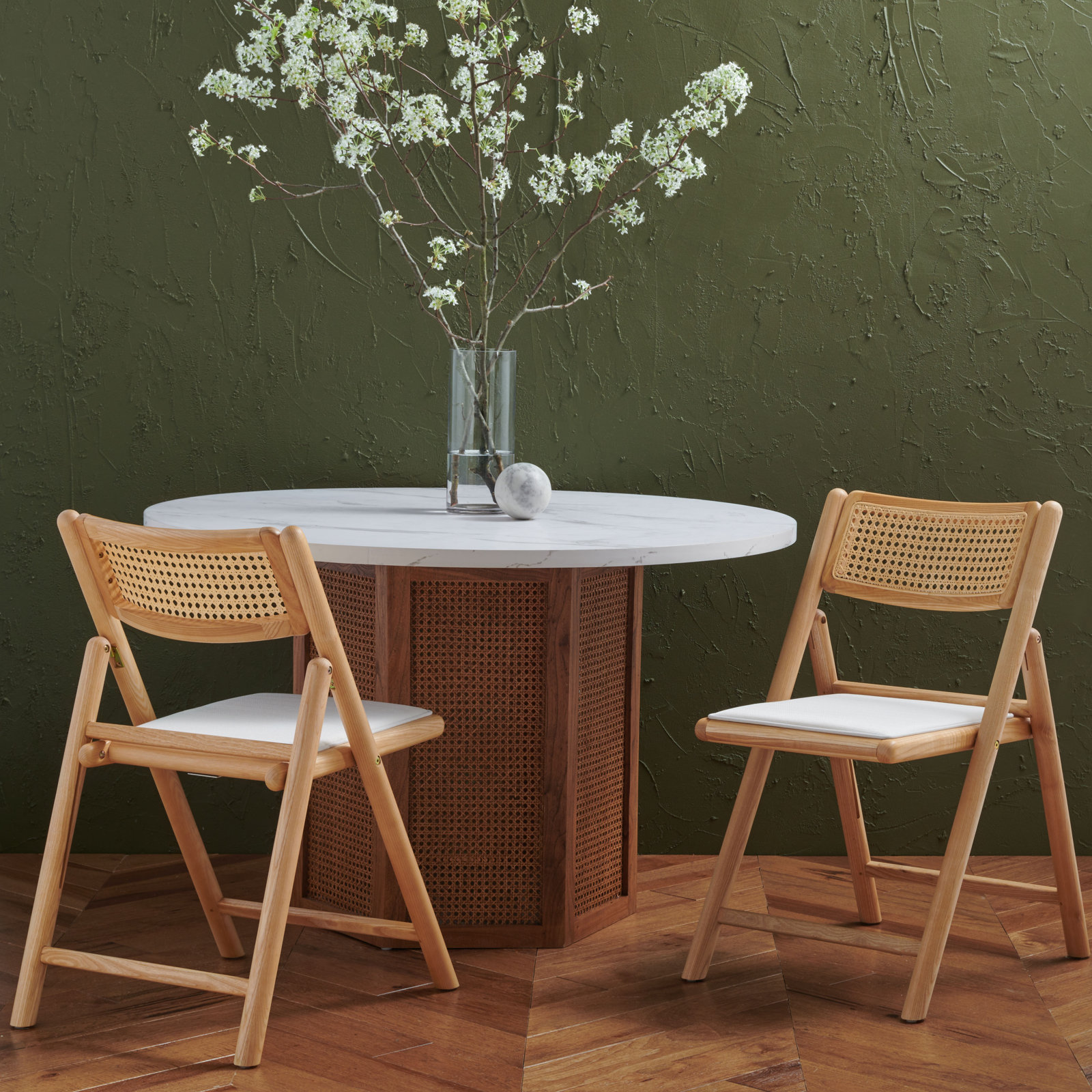 Letta Cane Folding Chairs, Natural/White