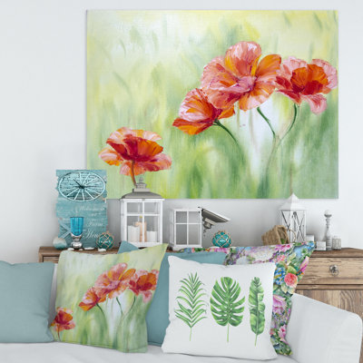 «Red Blossoming Poppies I», peinture sur toile