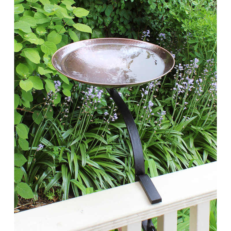 Burnt Copper 15" Hammered Birdbath with Rail Mount Bracket