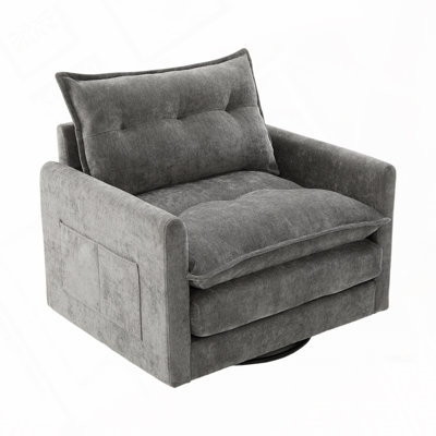 36.3" Chenille Rotatable Upholstered Sofa Chair With Side Pockets