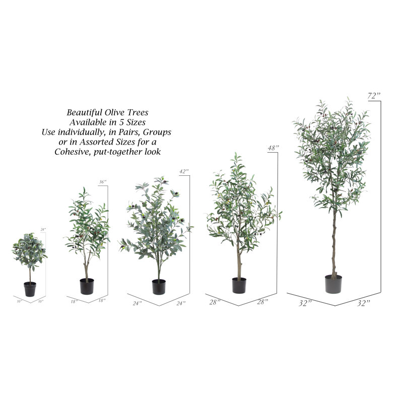 24'' Faux Green Olive Tree in Black Planter Pot
