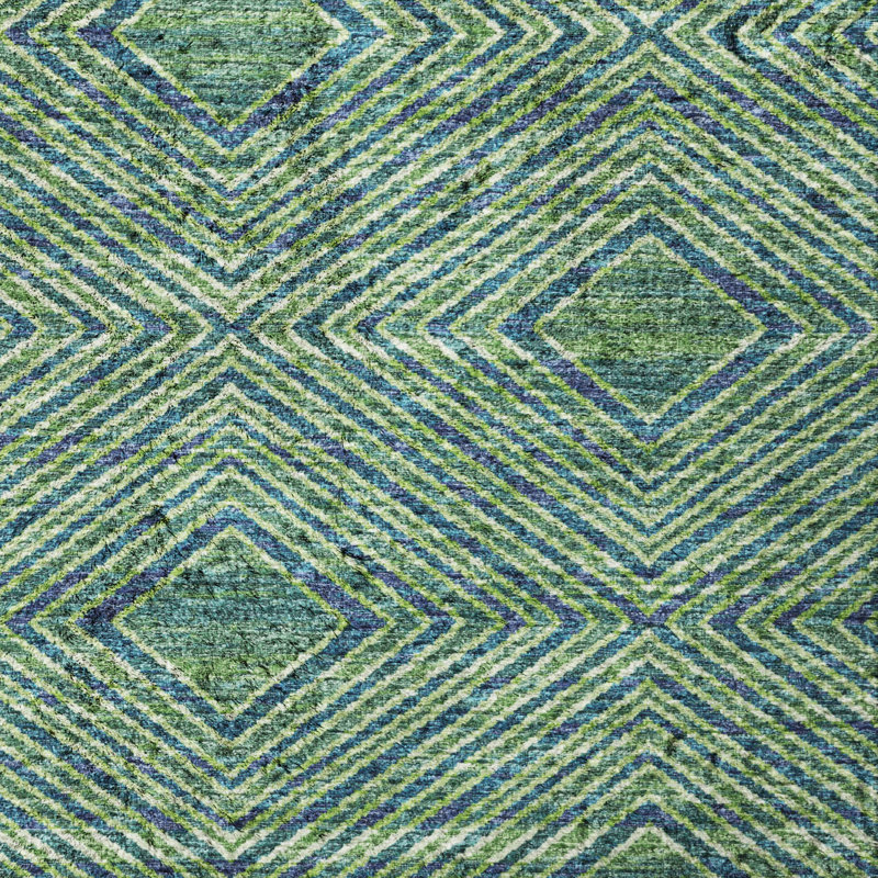 Tapis à losanges de qualité supérieure lavable à la machine ADS107, Vert, 5 pi x 7 pi 6 po