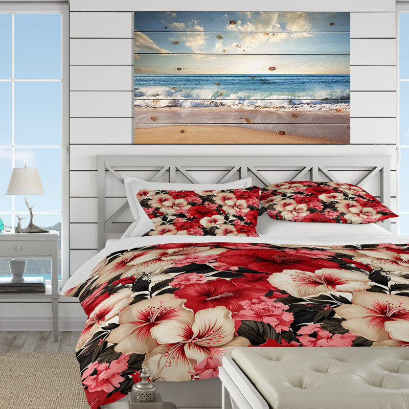 Literie Hibiscus Romance, Housse de couette pour très grand lit et 2 très