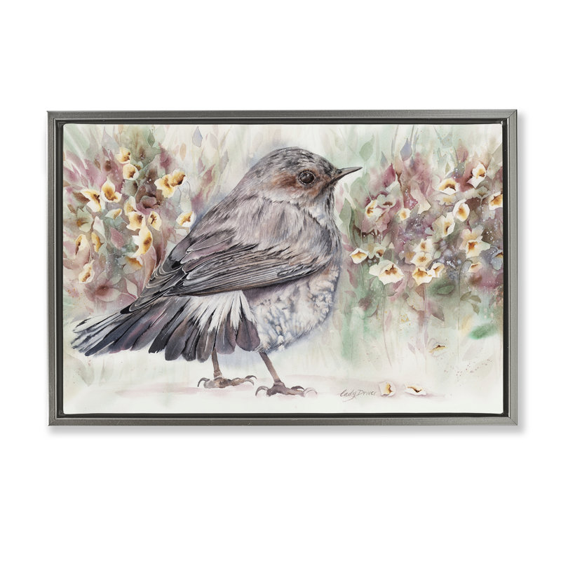 Cadre flottant Peaceful Spring Bird & Flowers, design par Cady, Cadre flottant gris lustré, H 17 po x l 25 po